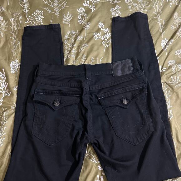 True Religion Custom Embroidered Black Slim Jeans Size 30 - Picture 4 of 7